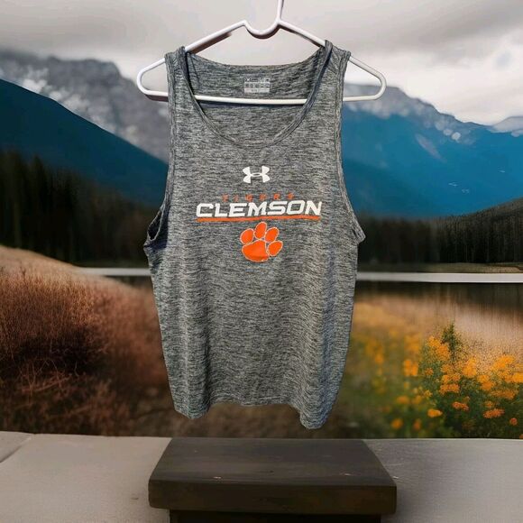 Clemson Tigers Under Armour Racerback Tank Excellent Loose Med Heat Gear Gray - Picture 1 of 4